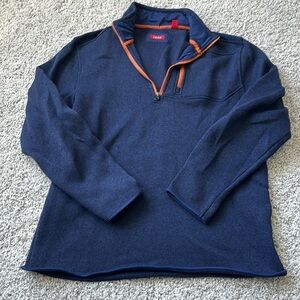 Men's Navy Blue Sweater with Orange Accents